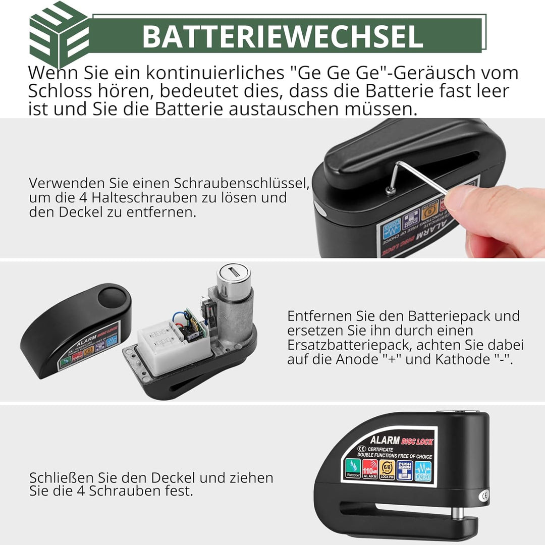 EYPINS Bremsscheibenschloss + Kettenschloss Set, 110db Scheibenschloss Bremsschloss Alarmanlage | ø7