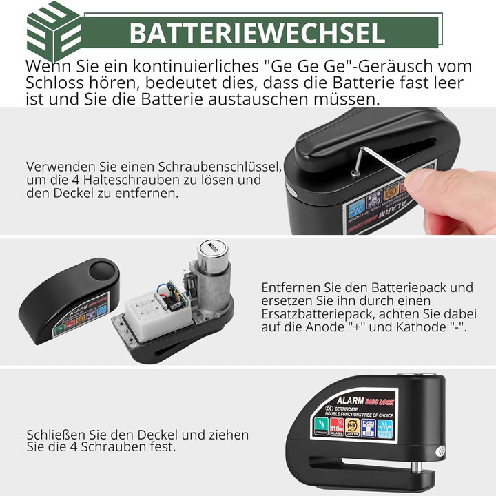 EYPINS Bremsscheibenschloss + Kettenschloss Set, 110db Scheibenschloss Bremsschloss Alarmanlage | ø7