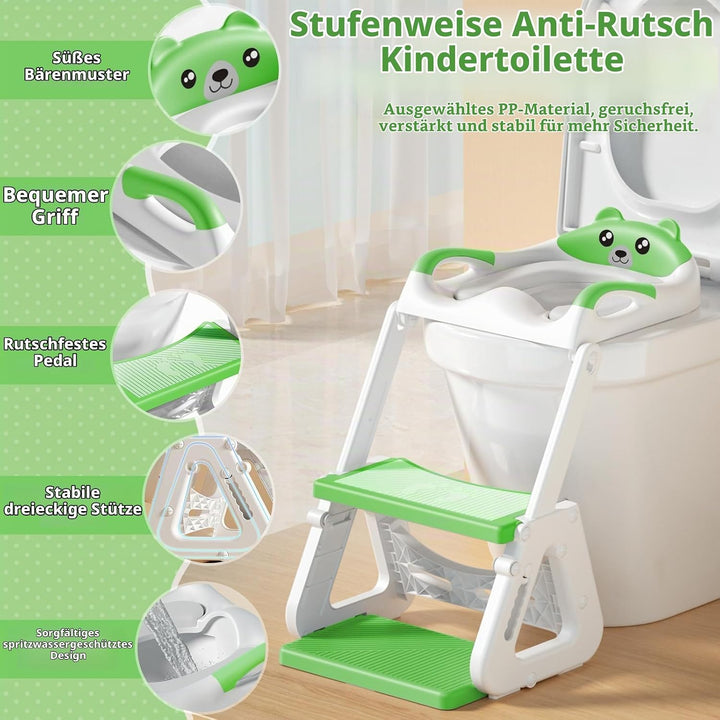Toilettensitz Kinder mit Treppe,Kinder WC Sitz Toilette für Kinder mit Gepolstertem Sitz,Höhenverste