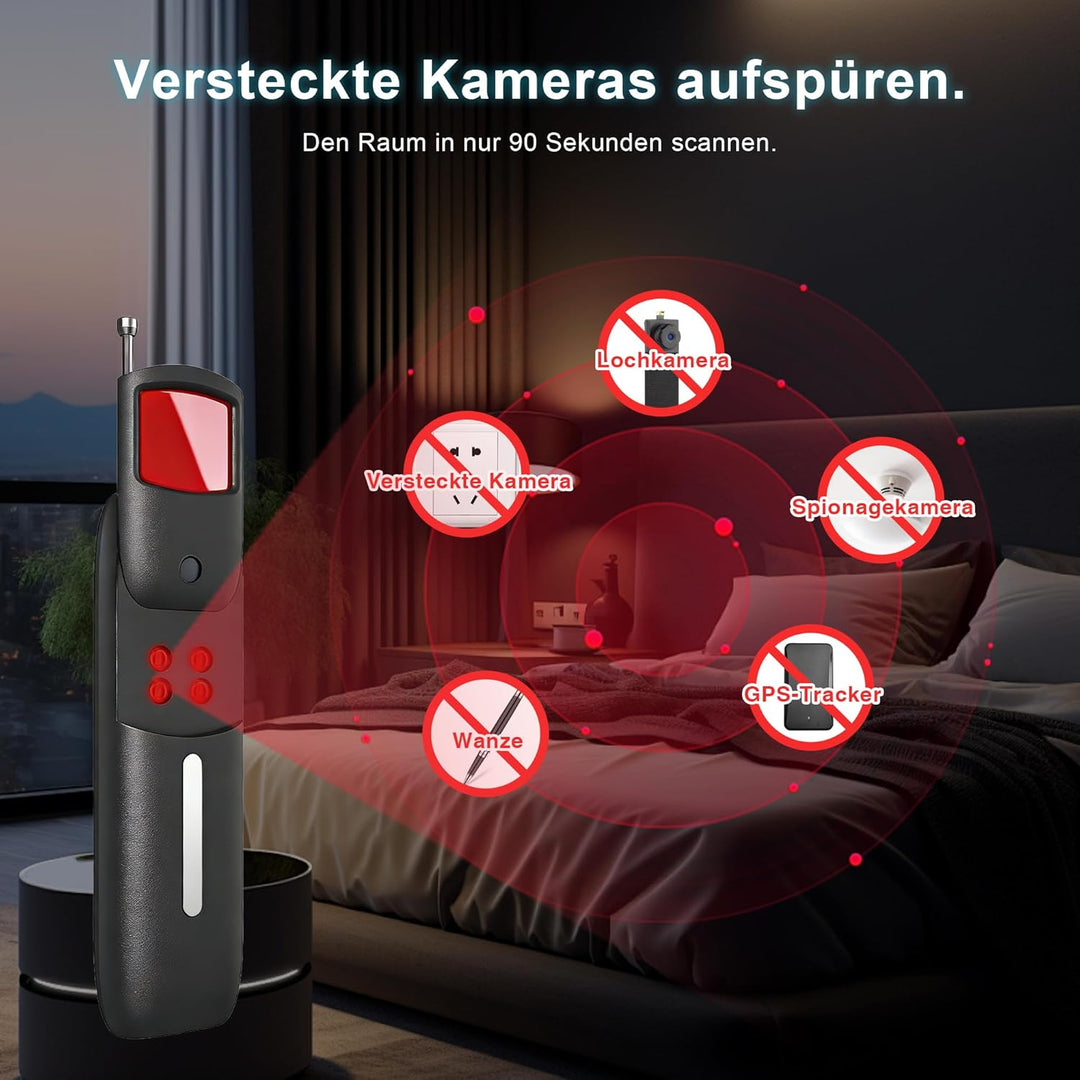 Wanzen Detektor,Versteckte Kamera Detektor mit Dual-Sensor und LED Anzeige,RF Wireless GPS Tracker F