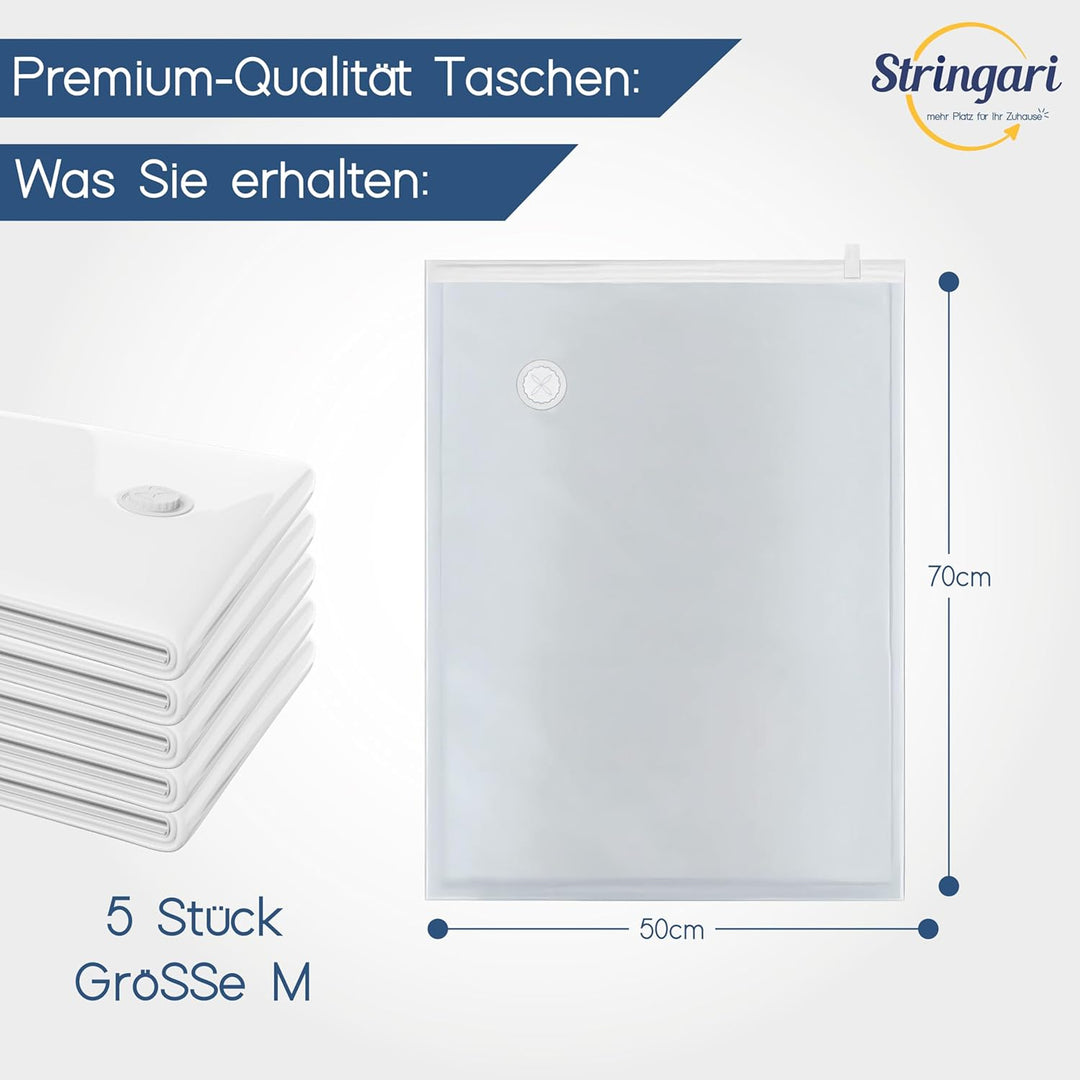 Stringari Vakuumbeutel für Kleidung Staubsauger 5er Set M 70x50 – Vakuumbeutel für Bettdecken von Hö