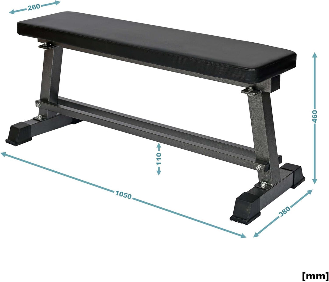 Wiltec Flachbank 1050 x 380 x 460 mm mit Hantelablage und Polster, Hantelbank für Muskel- und Kraftt