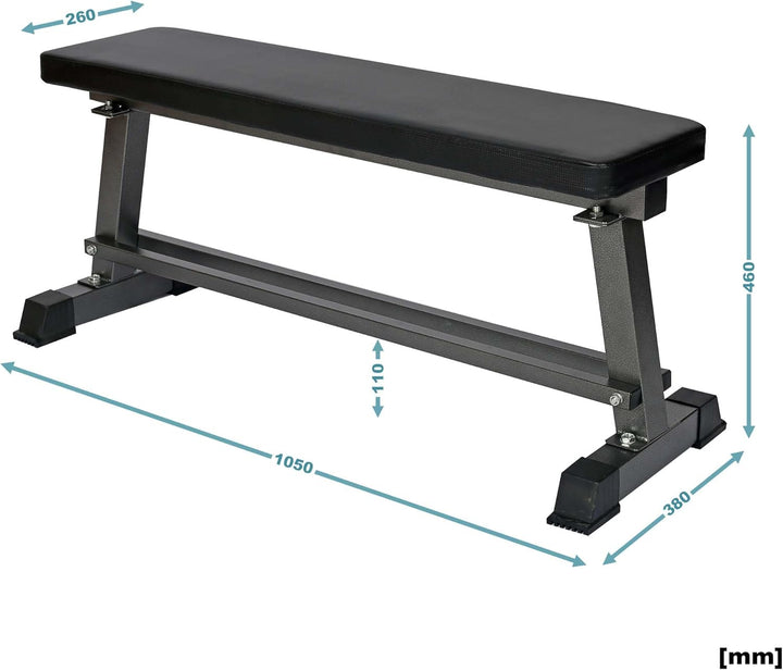 Wiltec Flachbank 1050 x 380 x 460 mm mit Hantelablage und Polster, Hantelbank für Muskel- und Kraftt