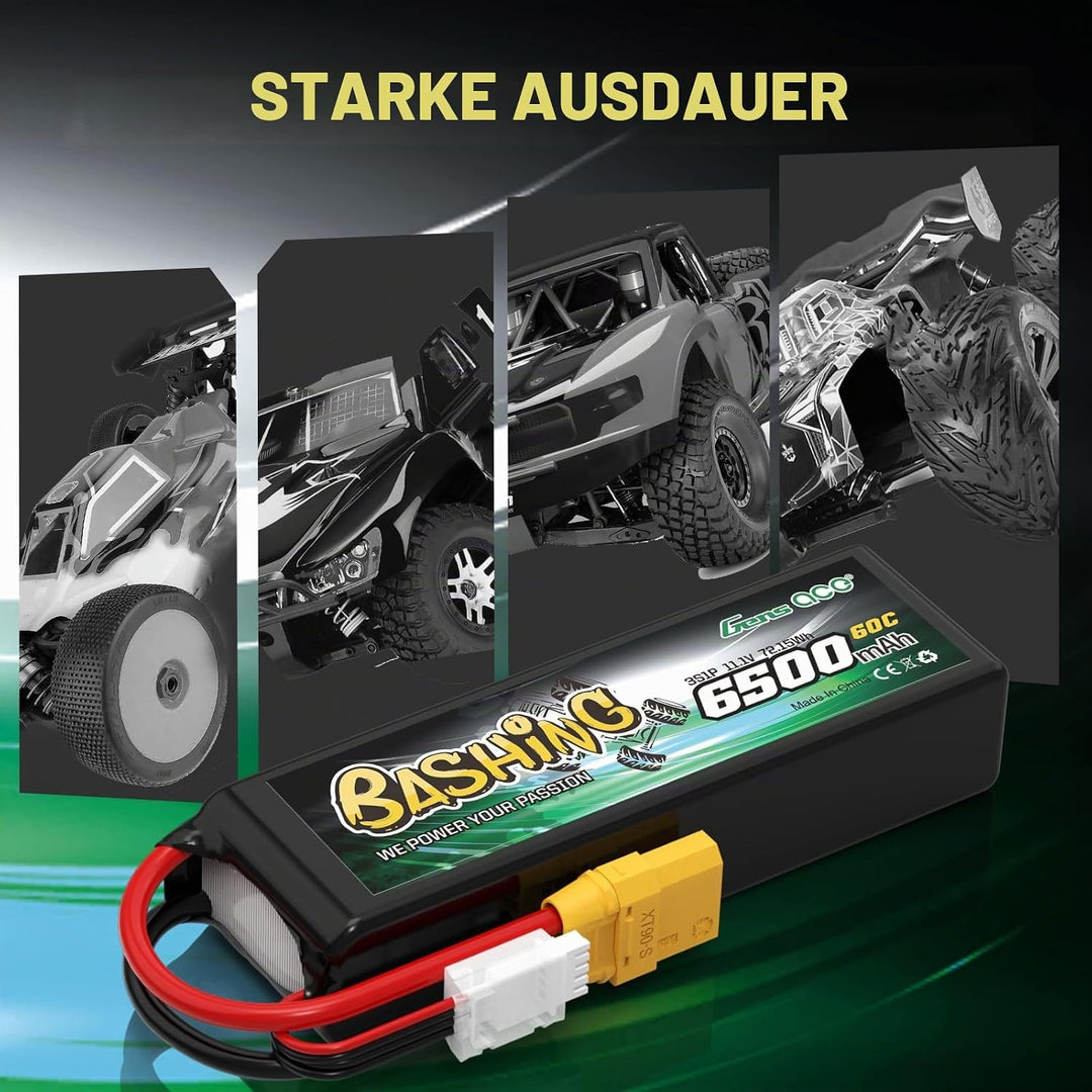 Gens Ace 3S LiPo Akku 6500mAh 11.1V 3S1P 60C Lipo Akku mit XT90 Steck Bashing Batterie für RC Auto,