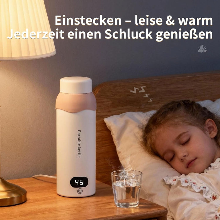 Elektrischer Reisewasserkocher Klein 450 mL - 6 Temperatureinstellungen Mini Wasserkocher zum Anschl