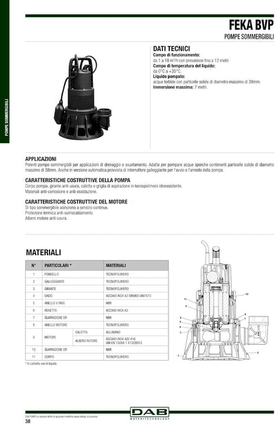 DAB FEKA BVP 750 M-A 1 HP Schmutzwasserpumpe Feststoffpumpe