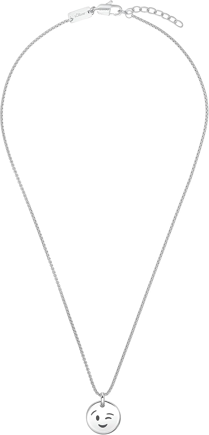 s.Oliver Kette mit Anhänger Edelstahl Jungen Kinder Halsschmuck, 40+3 cm, Silber, Smiley, Kommt in S