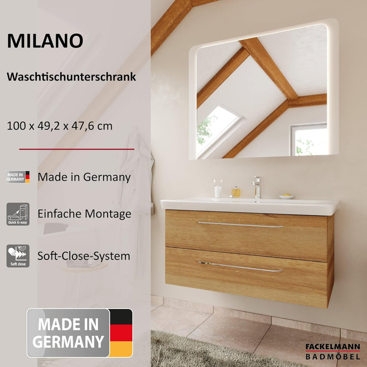 FACKELMANN Milano Waschbeckenunterschrank mit Schubladen – Unterschrank für Waschtisch im Bad (100 c