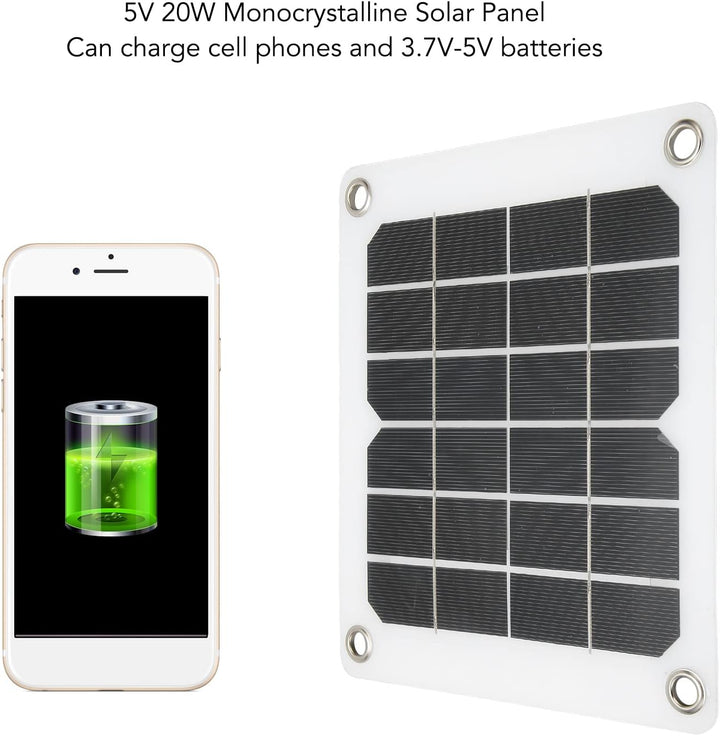 5V 20W 3A Solar Charge Kit, Mono Kristallines Solar Panel Tragbares Solar Ladegerät USB 5V Ausgang A