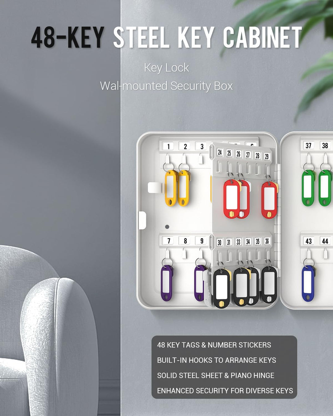 Uniclife 48 Position Schlüssel Kabinett mit Kombination Lock Resettable Weiss Digital Security Stora