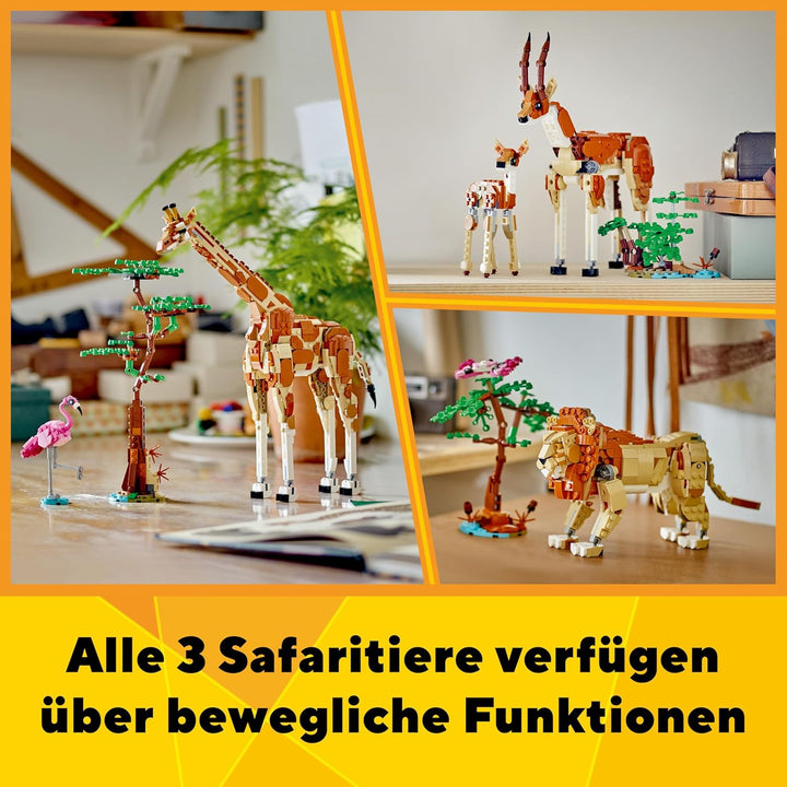 LEGO Creator 3in1 Tiersafari, Kreativ-Set mit Tierfiguren, 3 Baumöglichkeiten: Spielzeug-Giraffe, Ga