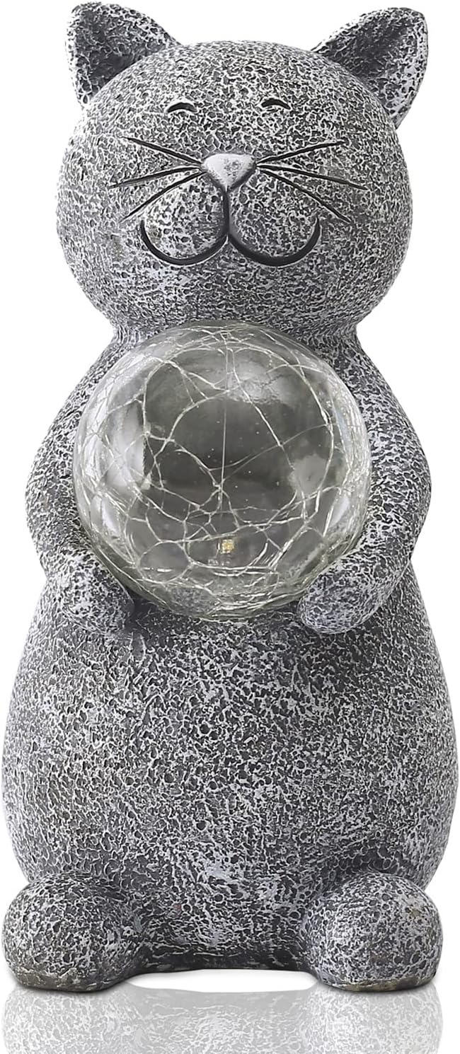 Yeemoo Katzen Deko Gartenfiguren für Draussen, Gartendeko Figur mit Solar Ball Lustige Geschenke für