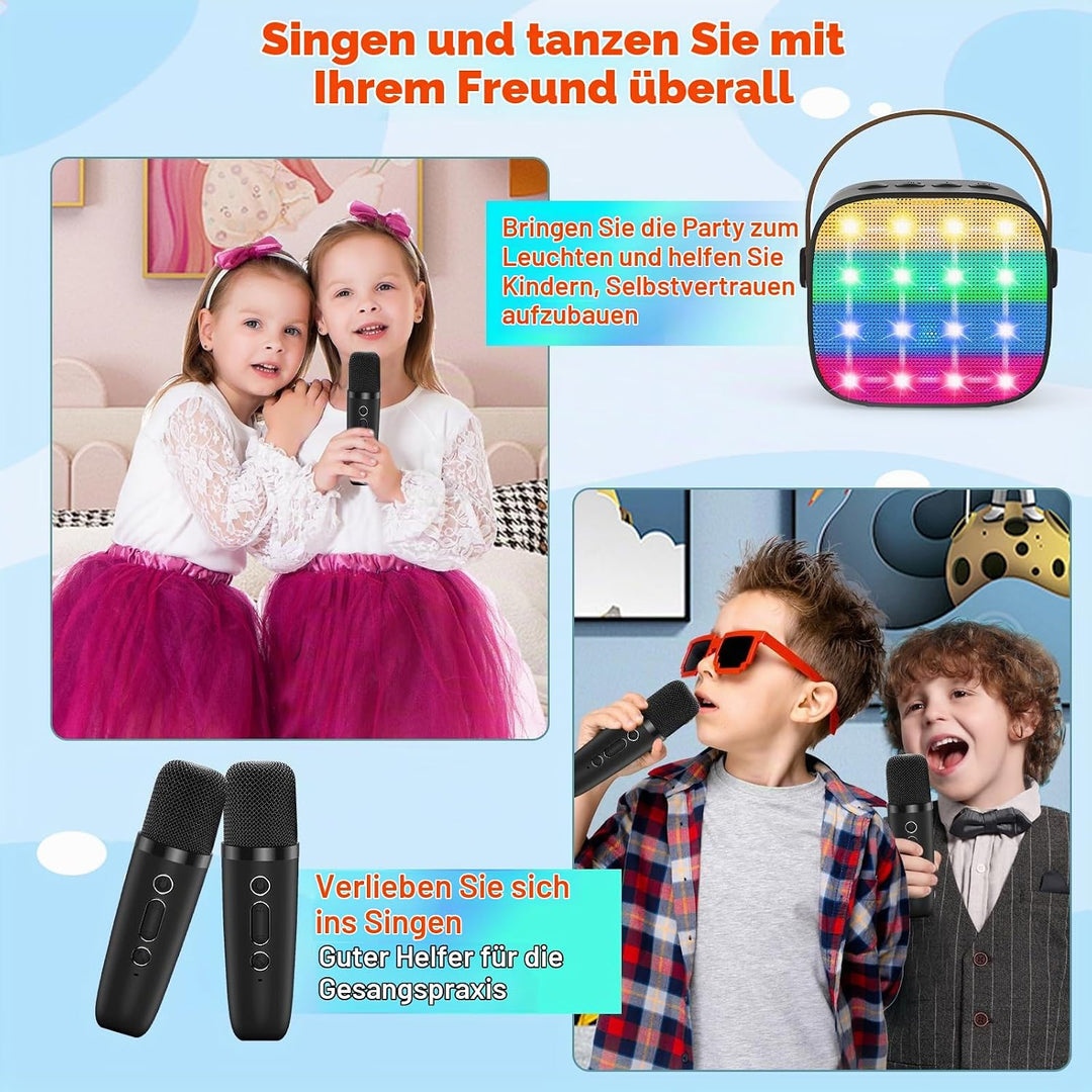 Karaoke Maschine Kinder, Mini Karaoke Maschine mit 2 Mikrofonen, Spielzeug ab 3-12 Jahre Mädchen Jun