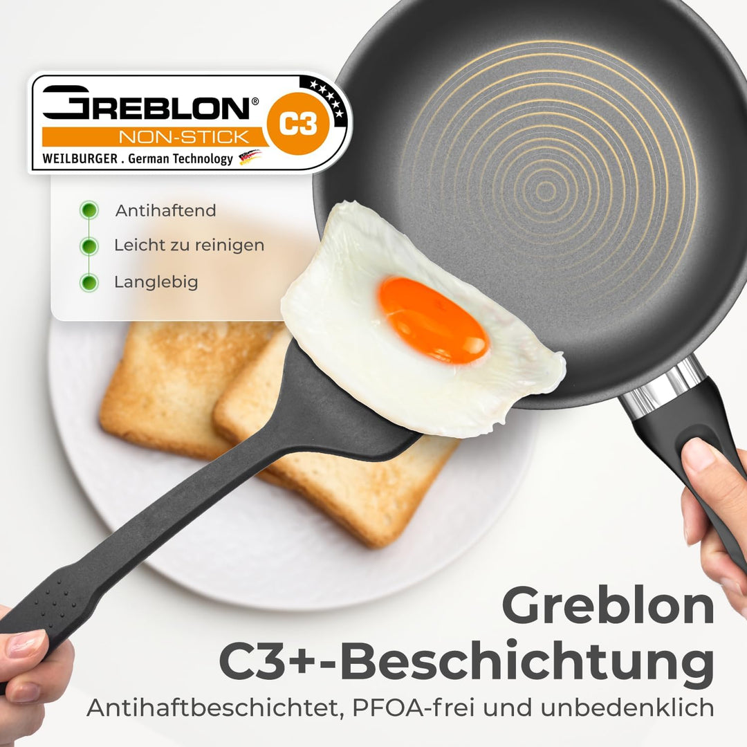 KLAMER Pfanne 24 cm, Profi Edelstahl-Bratpfanne, Induktionspfanne mit Premium Beschichtung, Pfanne 2