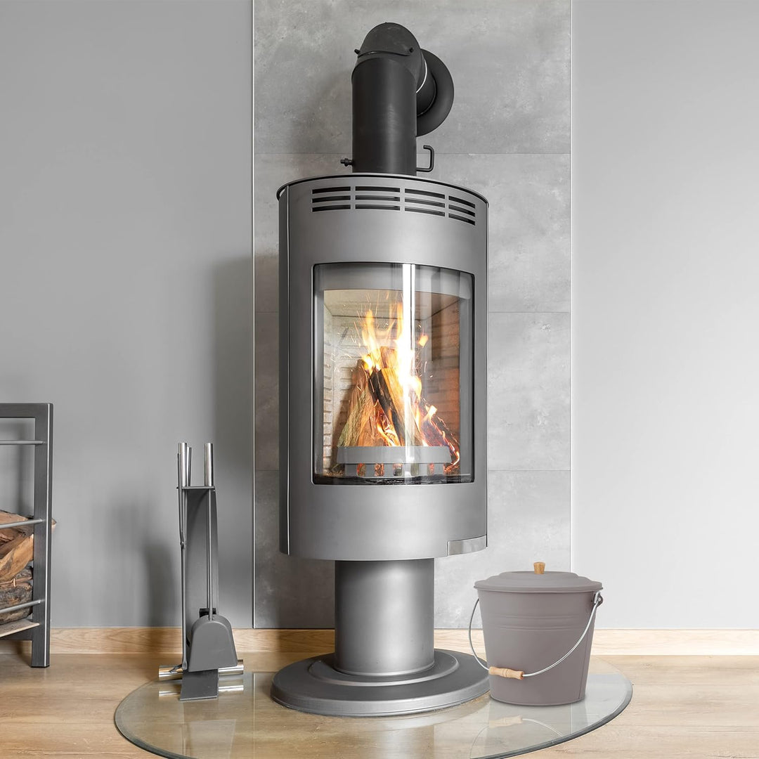 Relaxdays Ascheeimer mit Deckel, 12 Liter, Kamineimer, Stahl & Holz, Aschebehälter mit Henkel, Kamin