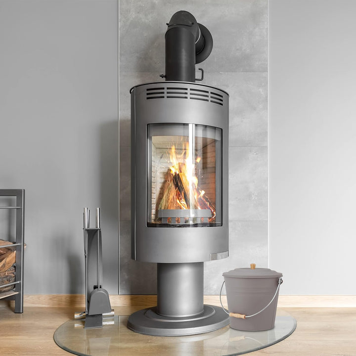 Relaxdays Ascheeimer mit Deckel, 12 Liter, Kamineimer, Stahl & Holz, Aschebehälter mit Henkel, Kamin