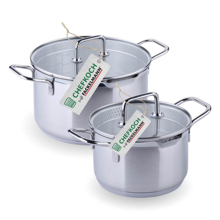 Chefkoch trifft Fackelmann Kochtopf-Set mit Glasdeckel Ø16 & 24cm – Aus Premium Edelstahl mit Alumin