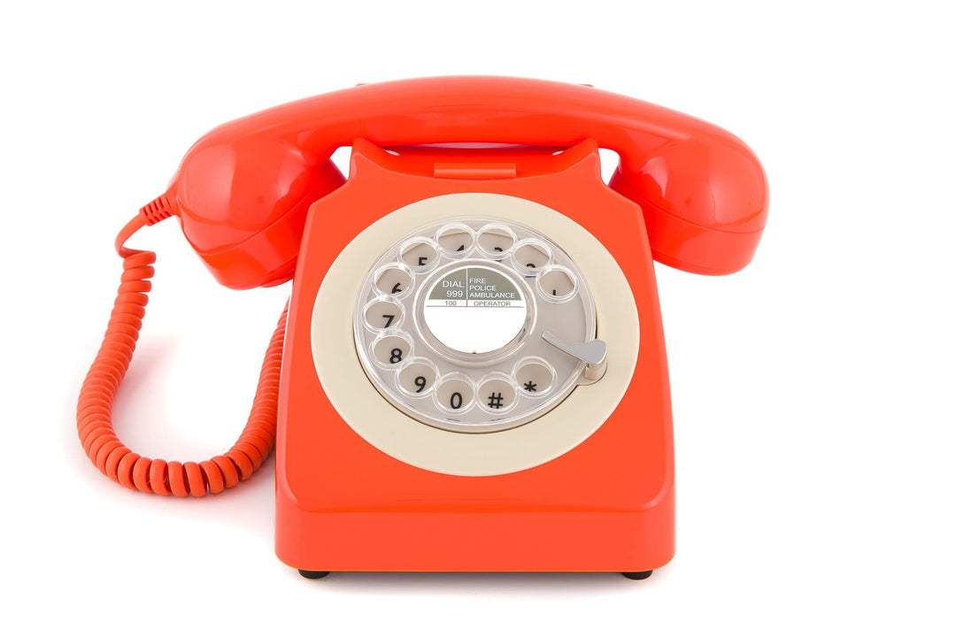GPO 746ROTARYORA Retro Telefon mit Wählscheibe im 70er Jahre Design Orange, Orange