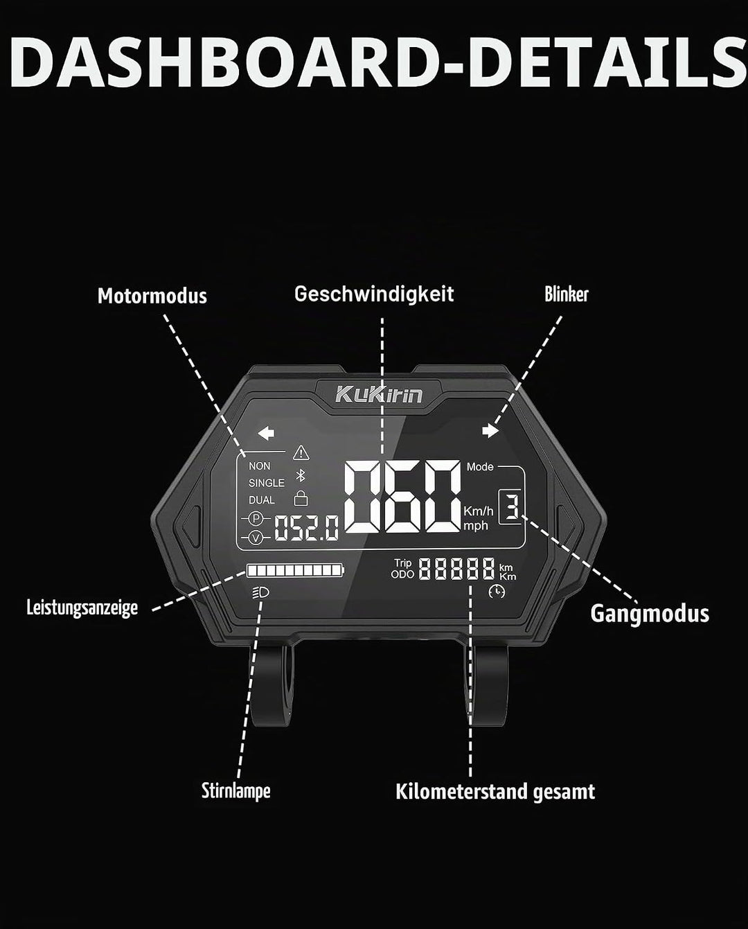 Bordbildschirm LCD 7 Pins Kompatibel mit Kukirin G2 Master (Version B) Kickscooter, Geschwindigkeits