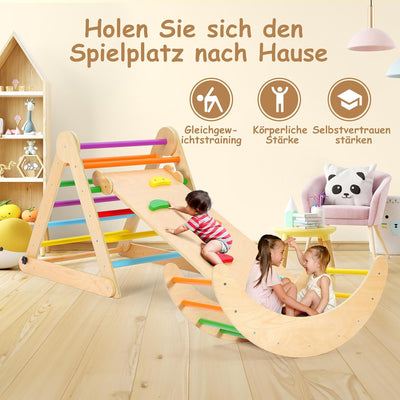 YOLEO Klettergerüst Indoor, 3-in-1 Montessori kletterdreieck mit Rutsche, Kletterbogen, Stabilem Bab