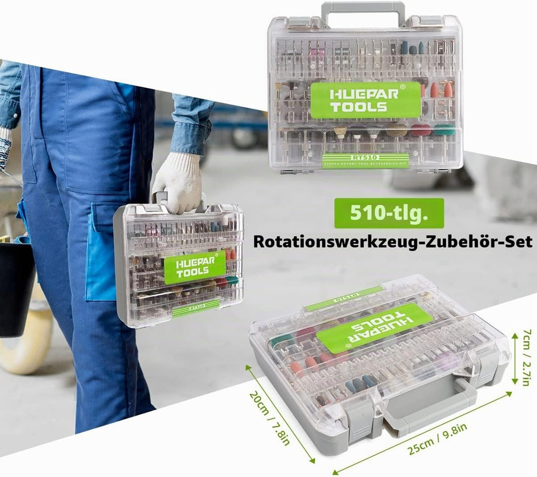 Huepar Tools Multifunktionswerkzeug Zubehör Set Drehwerkzeug 510 tlg. Universal Mehrzweck Zubehörset