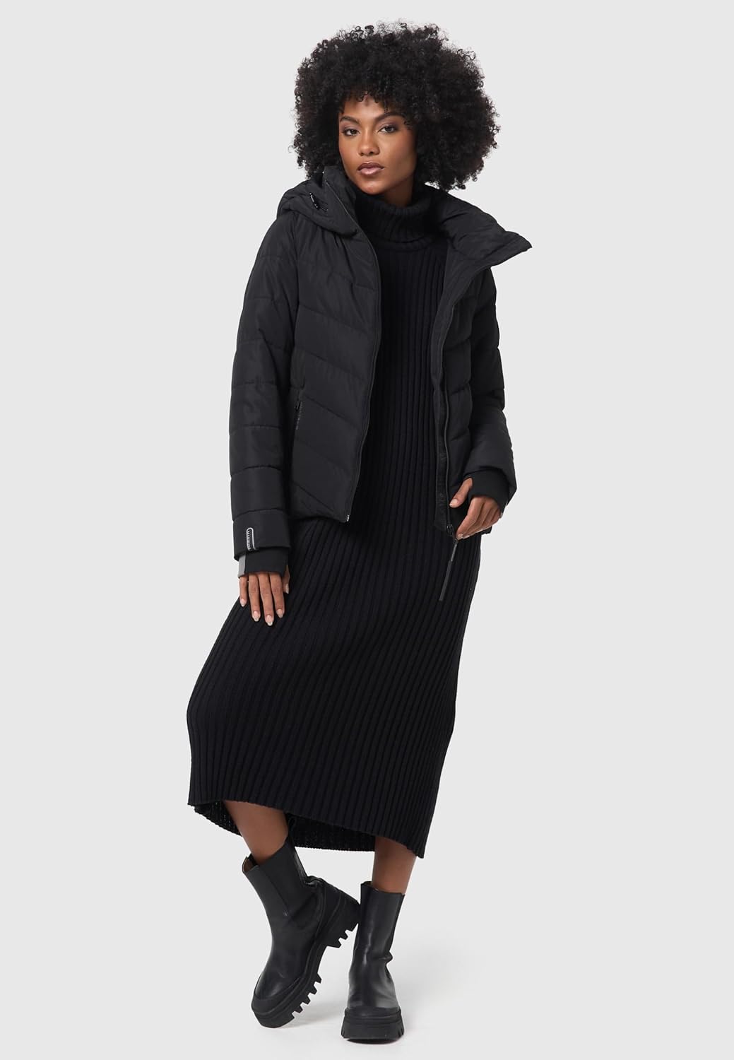 MARIKOO Damen Winterjacke warme Steppjacke mit abnehmbarer Kapuze Samuiaa XVI XS-3XL XL Schwarz, XL