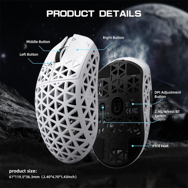 ATTACK SHARK R5 Ultra Carbonfaser HyperSpeed Kabellose Gaming-Maus, 39g ultraleichte Maus, 2,4G/BT/U
