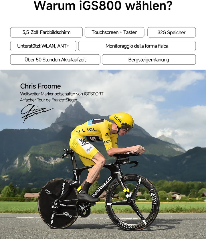 iGPSPORT iGS800 Fahrradcomputer GPS, 3.5" Touchscreen mit 32GB Offline-Kartennavigation, 50 Hours Fa