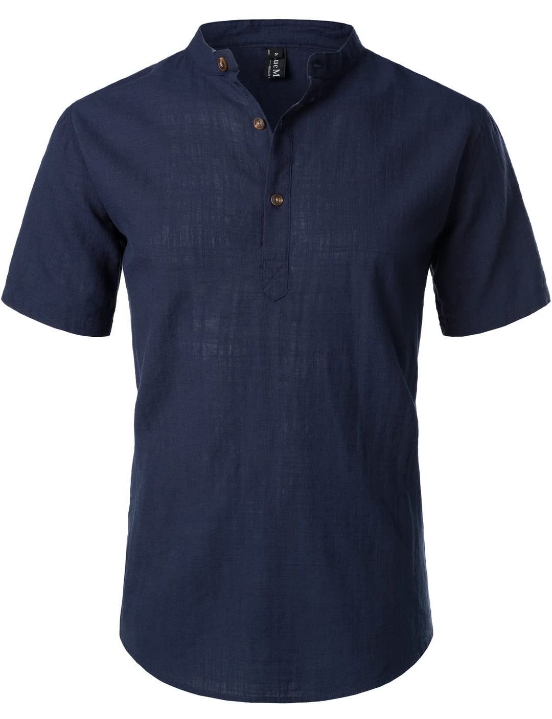 LucMatton Herren Casual Baumwolle Leinen Kurzarm Henley Hemd Sommer Leichte Strandtops mit Stehkrage