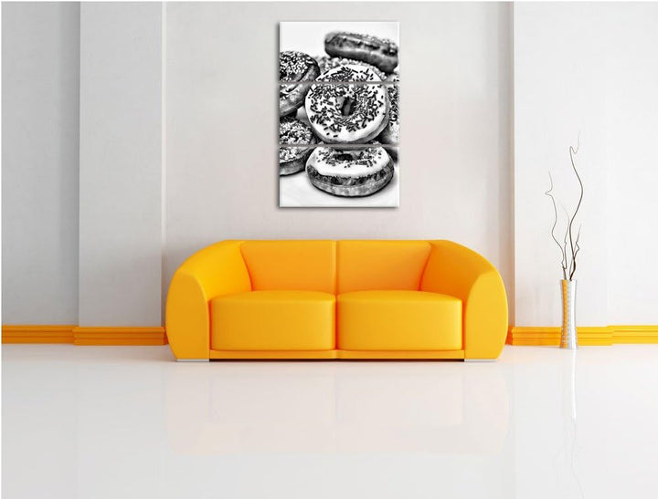 Pixxprint Monocrome, Donut Kuchen Liebesperlen 3-Teiler Leinwandbild 120x80 Bild auf Leinwand