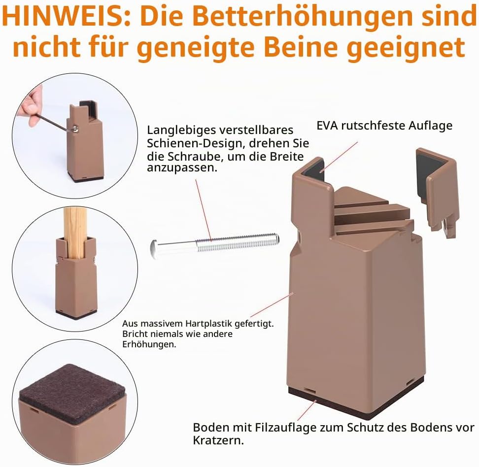 RCHYFEED Verstellbare Betterhöhung Möbelerhöhung 10cm mit Schraubklemme, Betterhöher 4 Zoll Schwerla