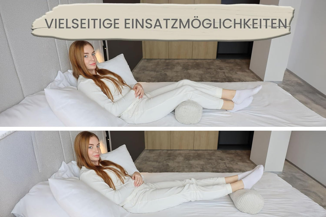 Amilian Nackenrolle mit Bezug 40x15 cm – Cord Kissen mit Füllung – Waschbar – Für Erwachsene & Kinde