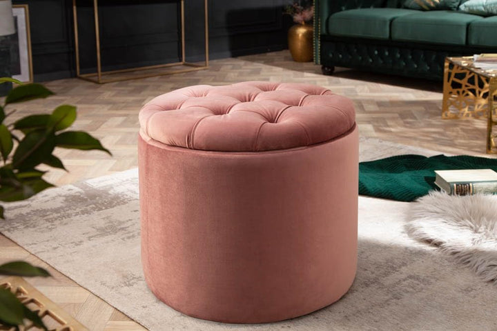 Riess Ambiente Eleganter Hocker MODERN BAROCK 50cm Altrosa Samt Couchtisch Tisch Aufbewahrungskorb S