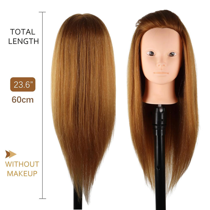 DaizySight Hair Styling Training Head with 60% Real Human Hair, 23" Cosmetology Mannequin Head Haird
