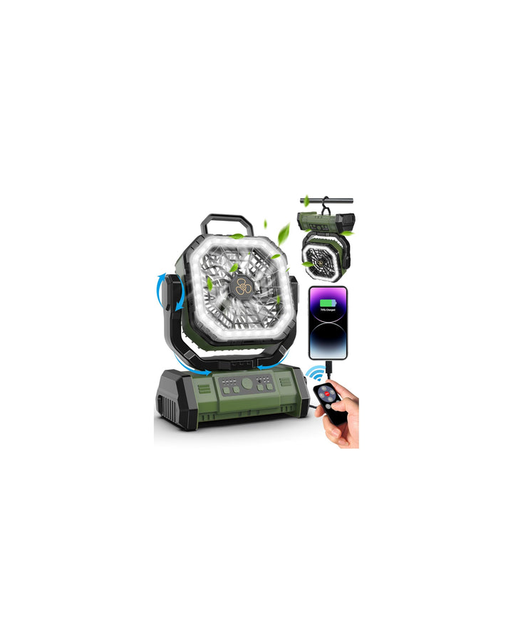 Tragbarer Campingventilator, [20000mAh] Camping Ventilator mit LED-Licht, Leisem Schlafmodus/270° Dr
