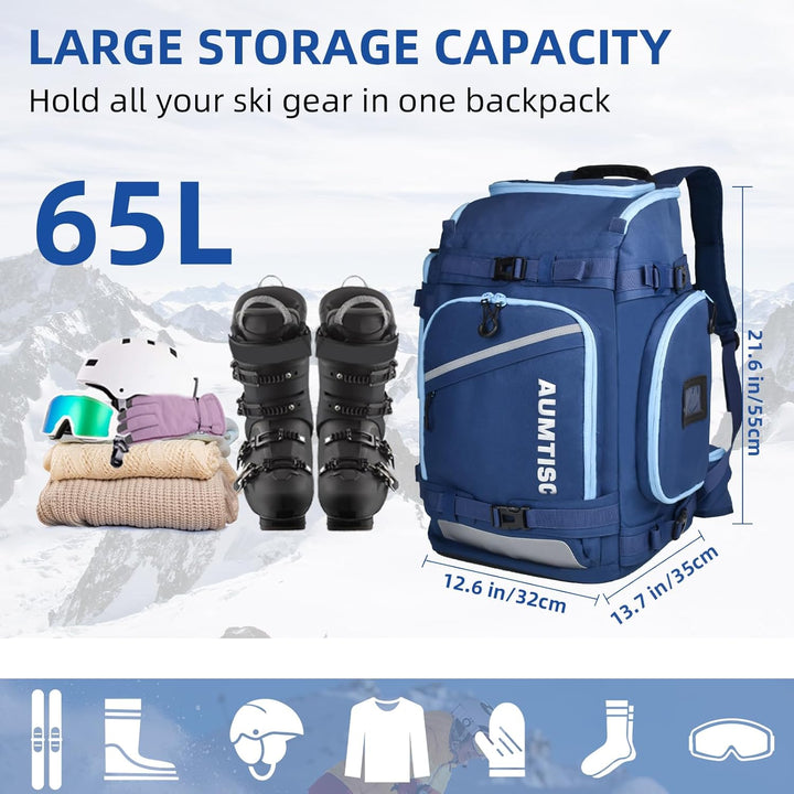 AUMTISC Skischuhtaschen mit Helmfach und Rucksackgurten, Skirucksack Skischuhrucksack mit Helmtasche