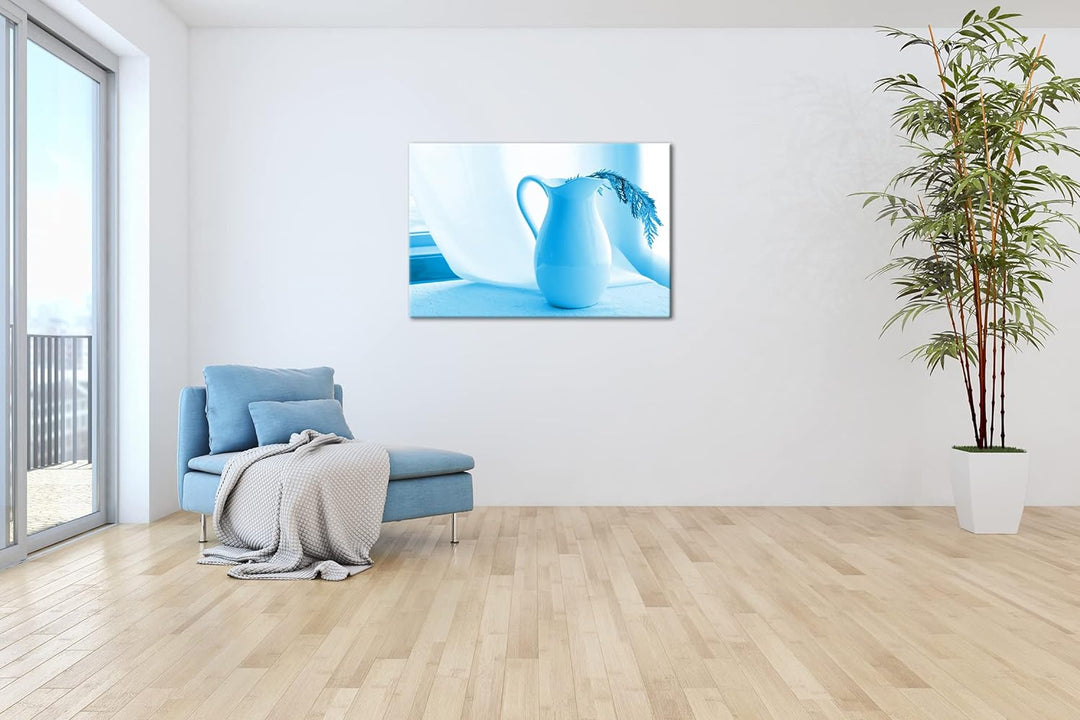 deyoli Stillleben einer weissen Vase Format 80x60 Effekt: Monocrome Blau als Leinwandbild, Motiv fer
