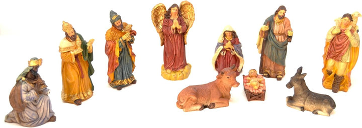 Z1 10 x Weihnachtsfiguren, 12,5 cm, Krippen-Szenen-Set, Figuren Tiere, Geburt Jesu, 3 Könige, Krippe