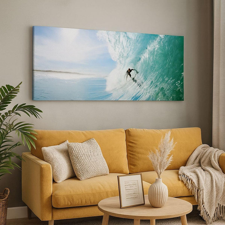 Wandbilder Dekoration Wohnzimmer Abenteuer surfer welle ozean Panorama Bilder auf Leinwand 120x50cm