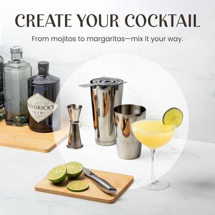 Mixology & Craft Cocktail Set - Cocktail Shaker Edelstahl & Bar Zubehör - Cocktail Mix Set Silber, S