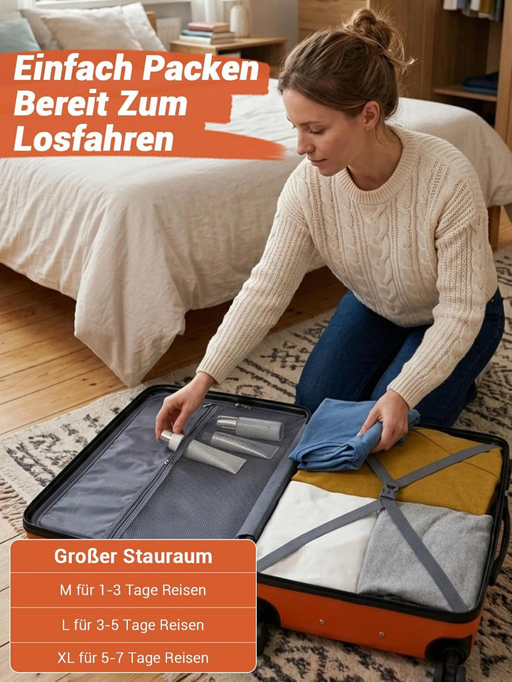 Handgepäck Koffer 55x40x20 cm, Hartschalenkoffer aus ABS, Leichter Trolley mit 4 Leisen 360° Doppelr