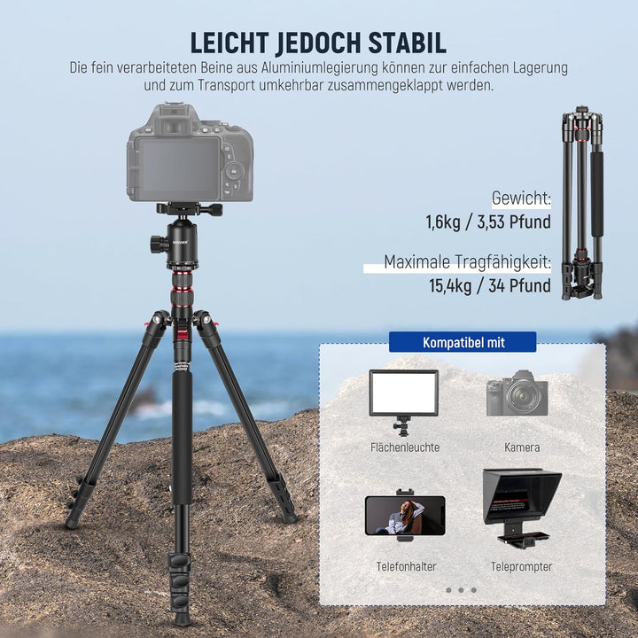 NEEWER 77" Kamerastativ Einbeinstativ für DSLR, Telefon mit 360° Panoramakugelkopf, 2 Achsen Mittels
