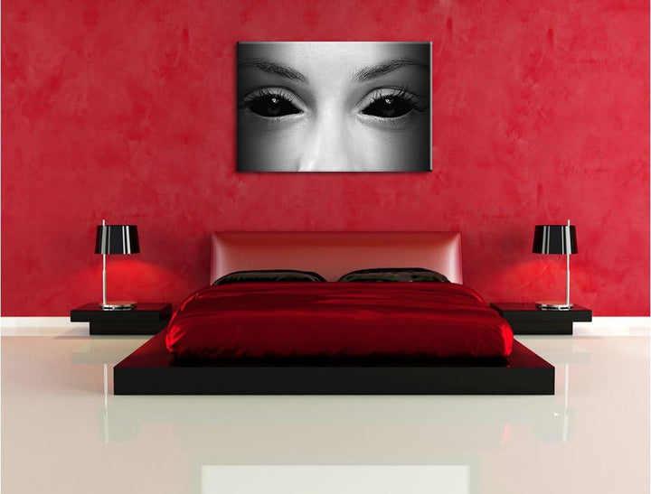 Pixxprint Böse Dämonenaugen Kunst B&W als Leinwandbild/Grösse: 100x70 cm/Wandbild/Kunstdruck/fertig