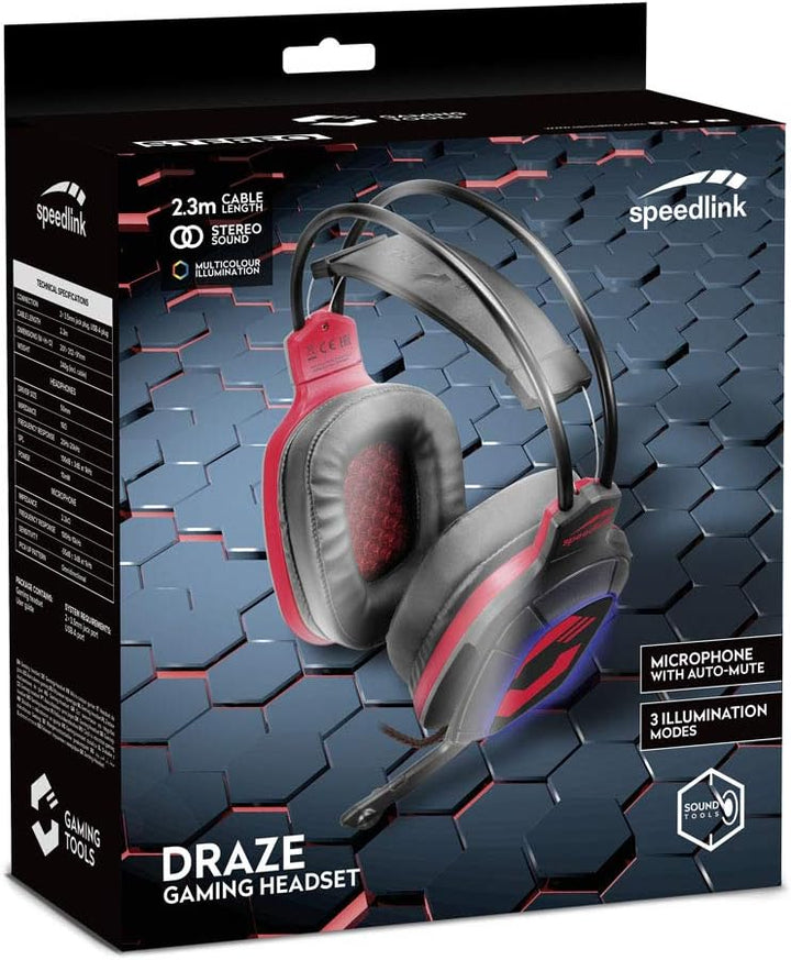 Speedlink DRAZE Gaming Headset - Gaming-Headset für den PC mit LED Beleuchtung, USB- und Klinkenstec