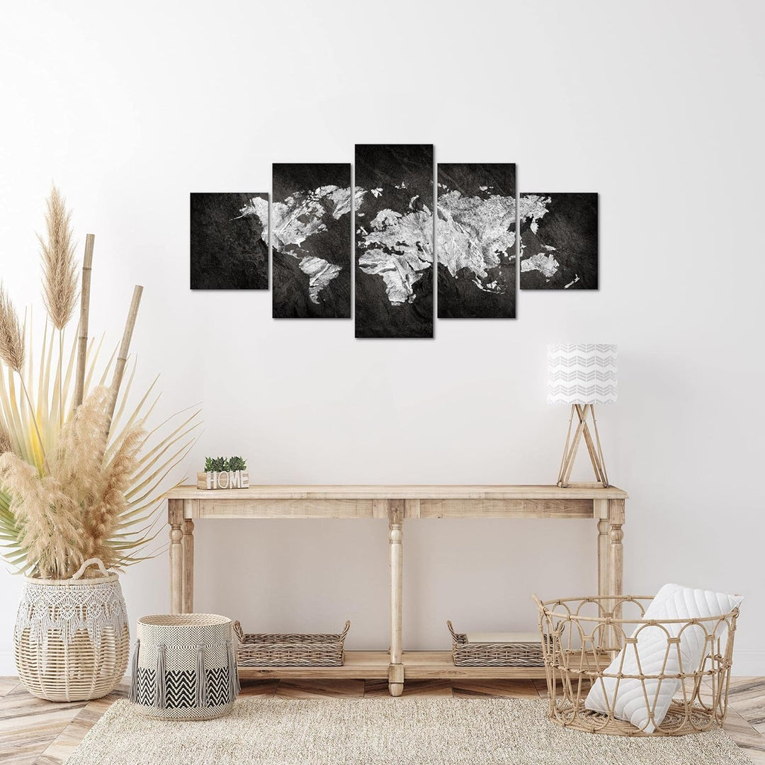 Runa Art Wandbilder Weltkarte 5 Teilig Bild auf Vlies Leinwand Deko Büro Wohnzimmer Kontinente Schwa