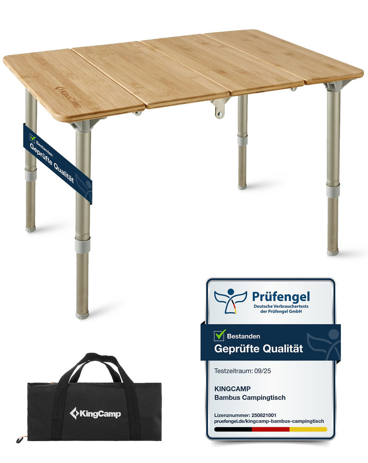 KingCamp Falten Bambus Campingtisch Klapptisch Verstellbare Höhe Aluminiumrahmen für Outdoor Camping