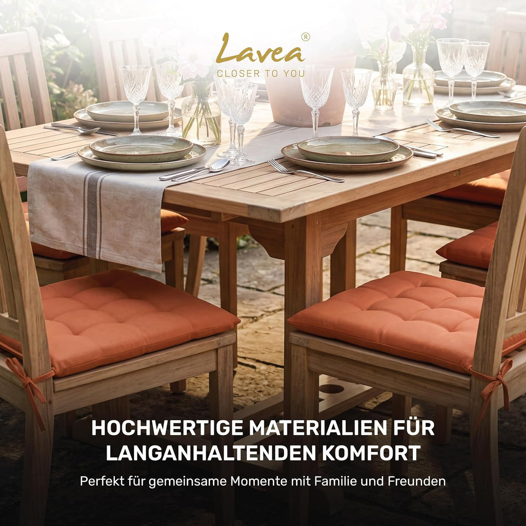 Lavea® Sitzkissen &amp; Stuhlkissen 40x40 cm – 8er Set – mit Stoffbändern – Outdoor &amp; Indoor – waschbar