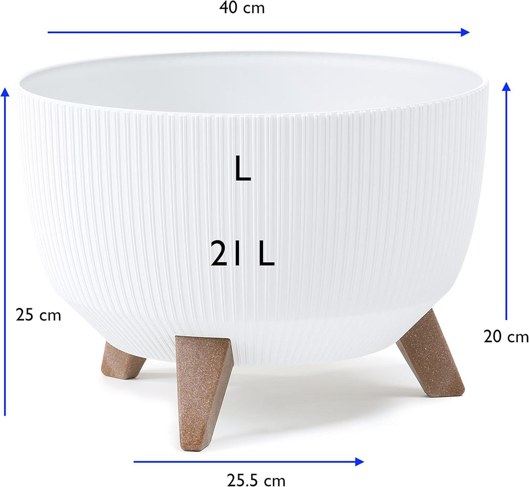 MELTOM Blumentopf Schale mit Füssen Einsatz Kräutertopf Übertopf Pflanzschale Eco Recycled (Weiss, L