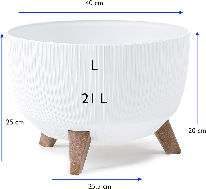 MELTOM Blumentopf Schale mit Füssen Einsatz Kräutertopf Übertopf Pflanzschale Eco Recycled (Weiss, L