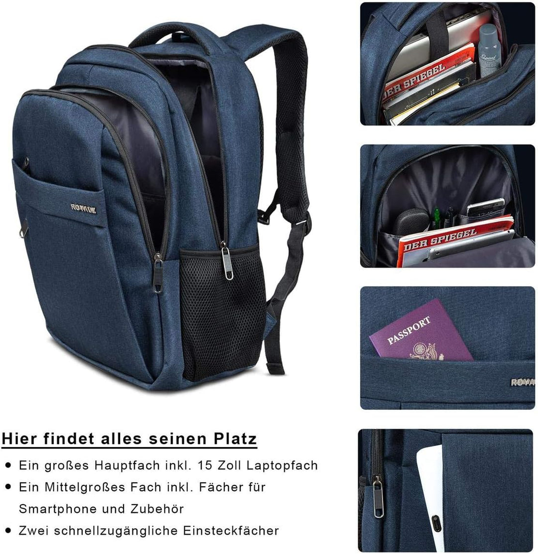 ROYALZ Schul Rucksack 15,6 Zoll Laptopfach Rucksäcke Schulrucksack gross viele Fächer für Schule Uni